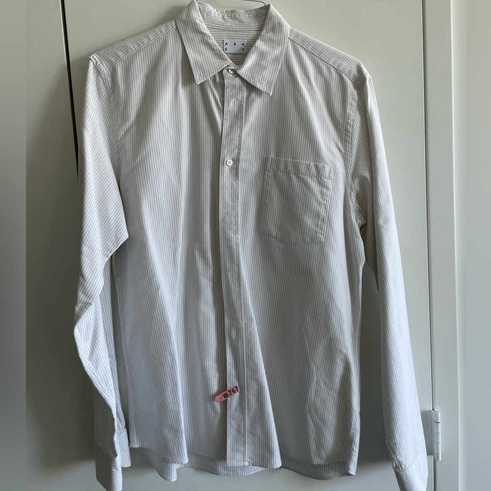 Asket Oxford Shirt Light Grey Stripe Large